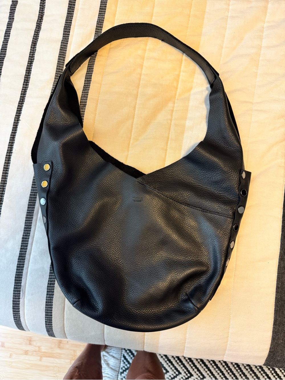 Hammitt Black Pebbled Leather Shoulder Hobo with Stud Details